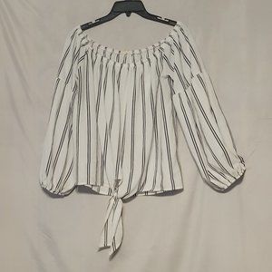 Peach Love California MADE IN THE USA-off the shoulder tie front blouse